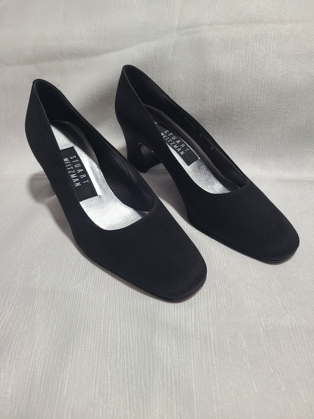Vintage Stuart Weitzman black fabric square toe and a block heel Sz. 5